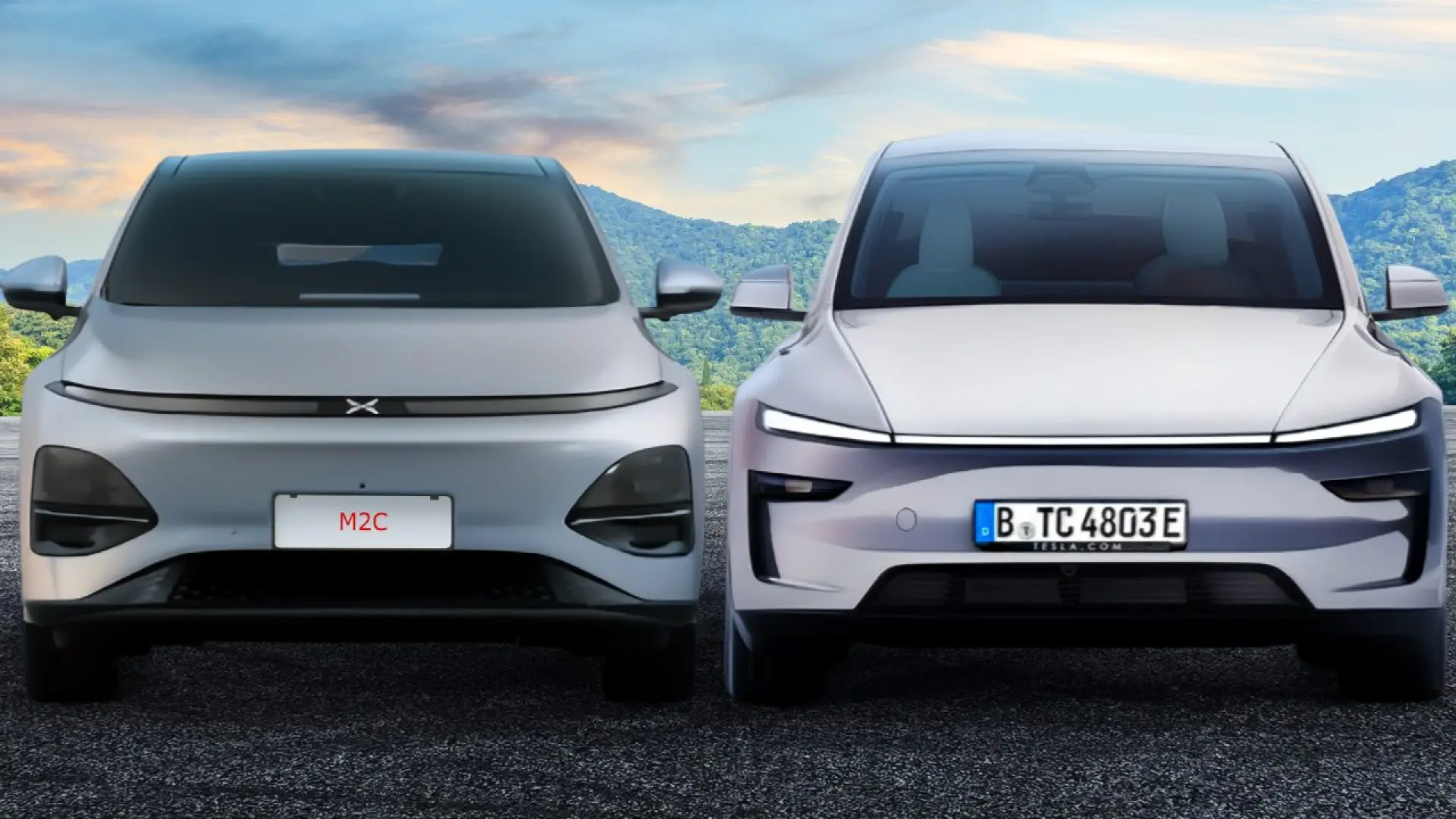 Tesla Model Y et Xpeng G6 côte à côte, comparaison des deux SUV électriques concurrents sur le marché 2026