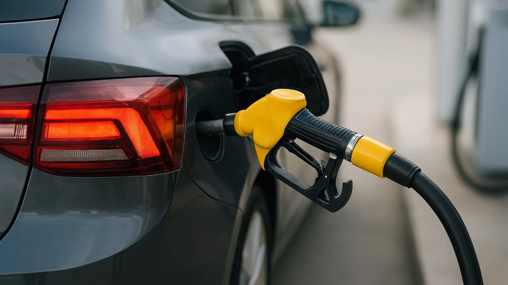 Voitures thermiques essence et diesel à un carrefour symbolisant l'avenir incertain après 2035 en Europe