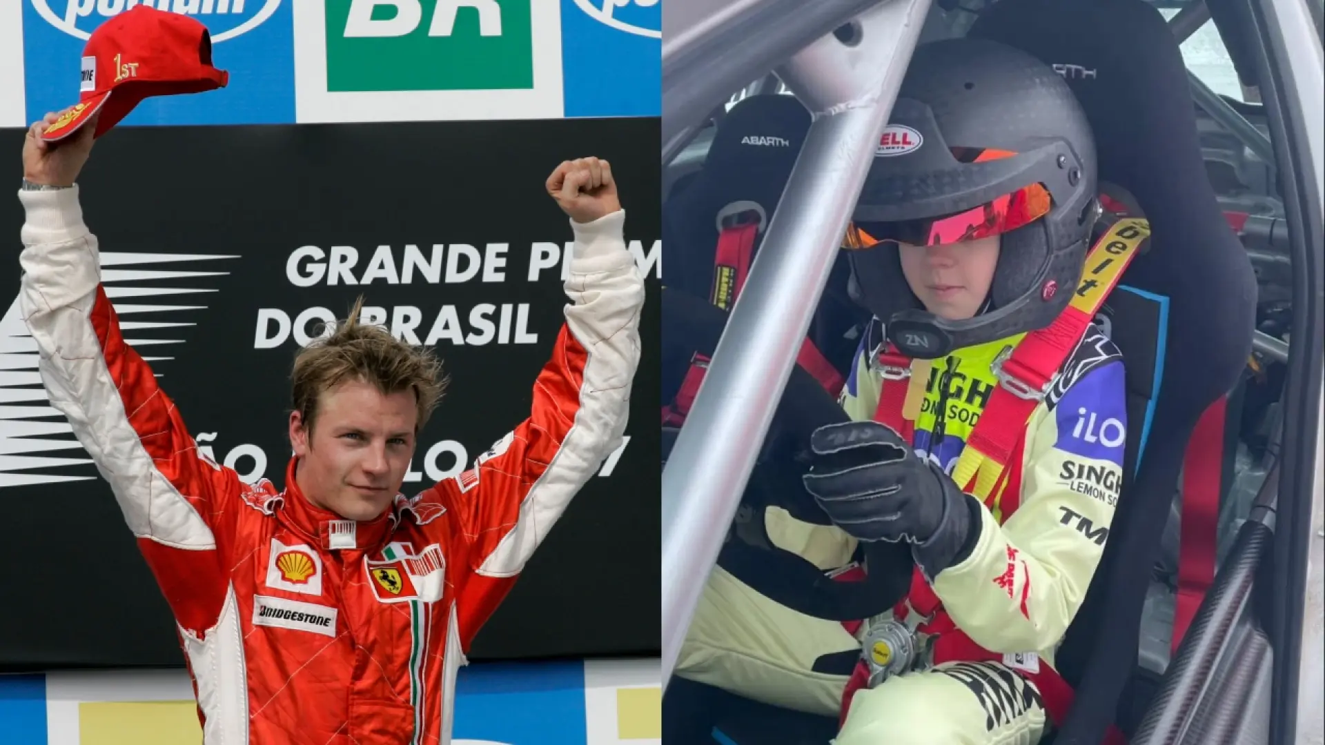Robin Raikkonen, 11 ans, pilotant la Fiat Abarth S2000 de son père Kimi sur circuit glacé en dérapage