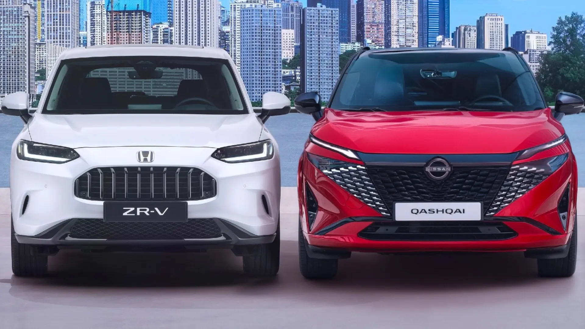 Nissan Qashqai et Honda ZR-V côte à côte, comparaison de deux SUV compacts japonais