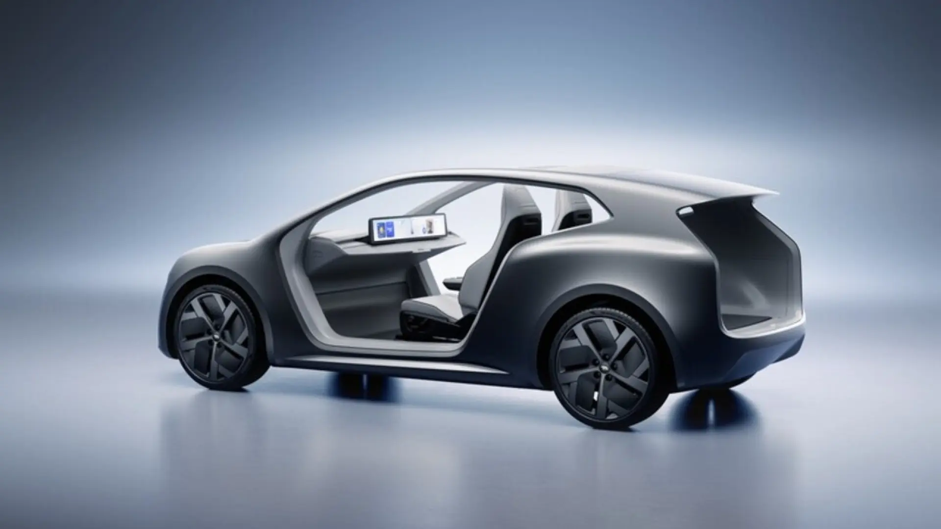Lucid Lunar, robotaxi électrique autonome sans volant ni pédales, design futuriste blanc