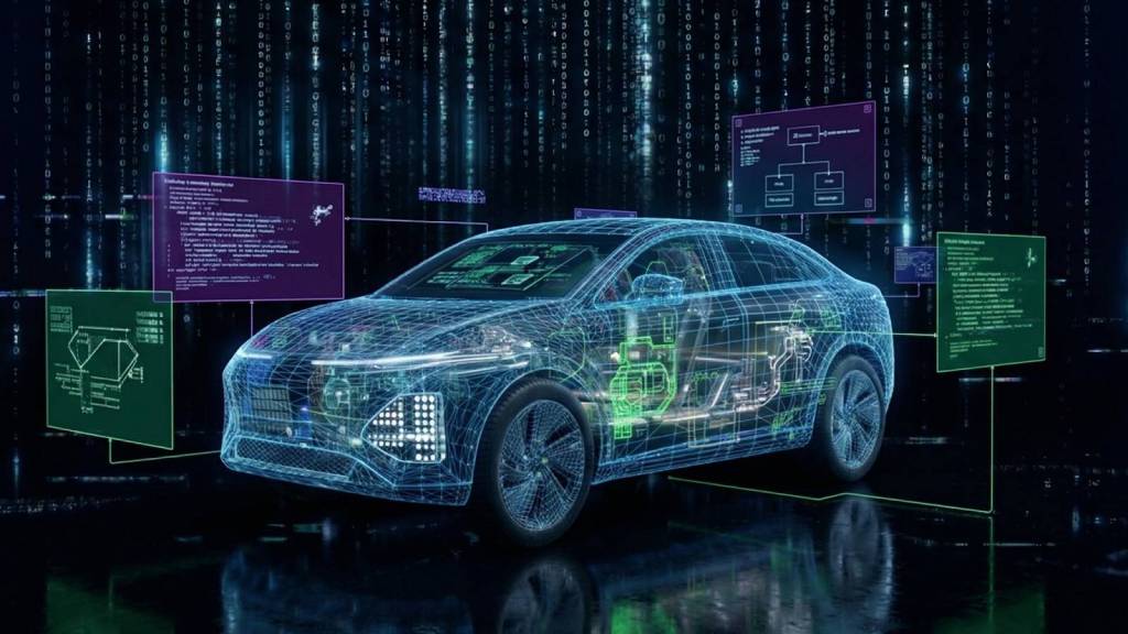 Tableau de bord numérique d'un véhicule affichant l'interface Android Automotive OS de Google