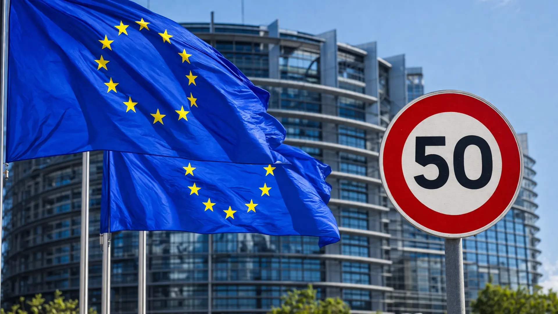 Panneau de limitation de vitesse à 120 km/h sur autoroute européenne dans le cadre des mesures d'urgence contre la crise p...