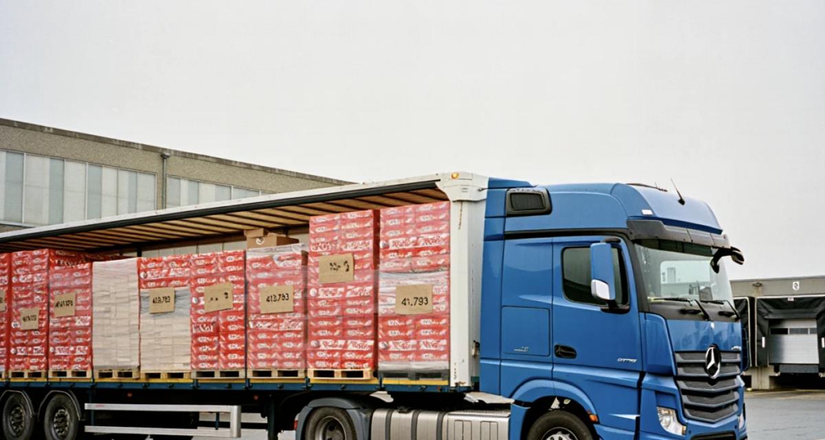 Camion semi-remorque sur autoroute transportant des barres chocolatées KitKat volé en Europe