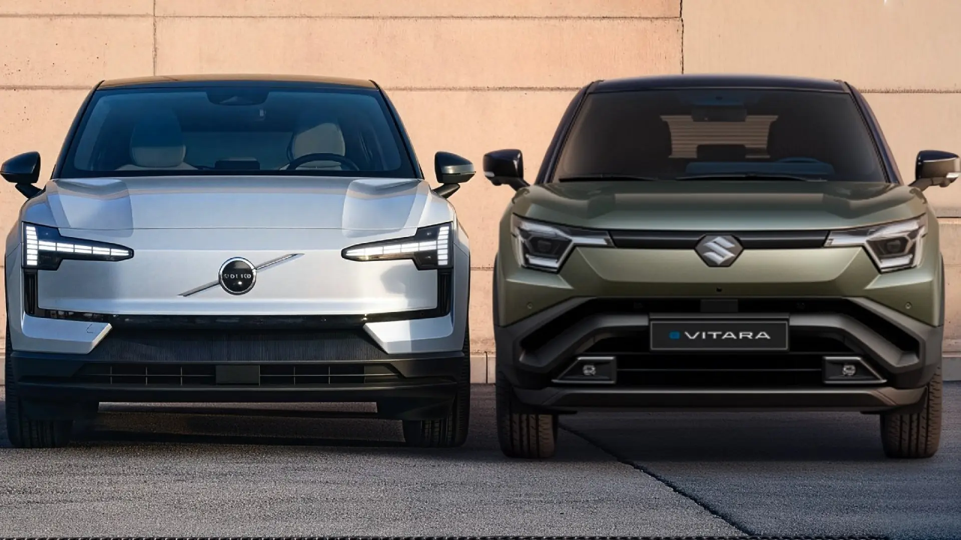 Suzuki e Vitara et Volvo EX30 côte à côte en comparaison de SUV électriques compacts