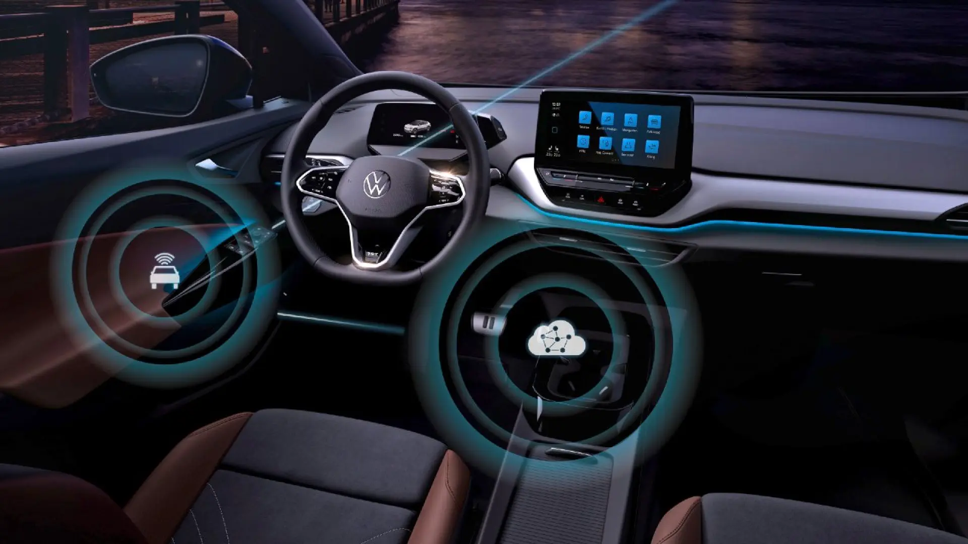 Écran de tableau de bord automobile moderne affichant une mise à jour logicielle OTA en cours