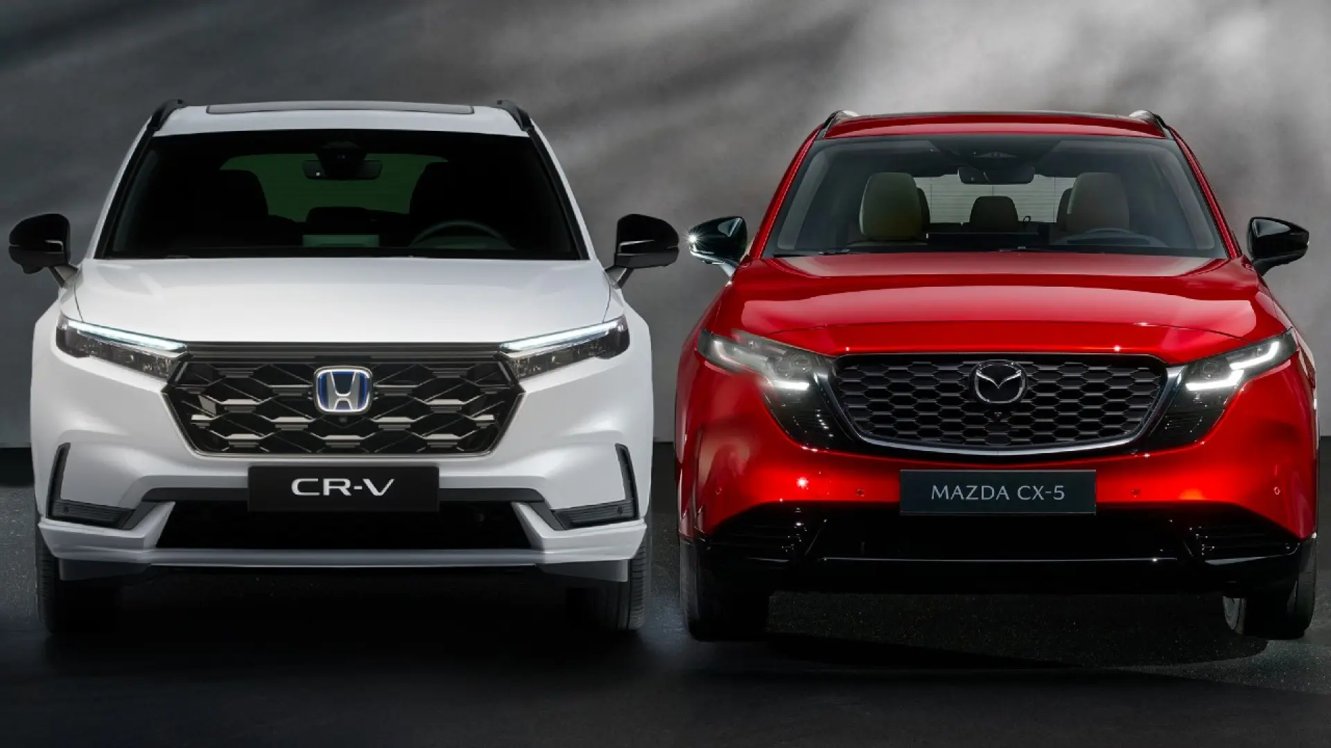 Mazda CX-5 2026 et Honda CR-V côte à côte, comparaison des SUV familiaux japonais électrifiés